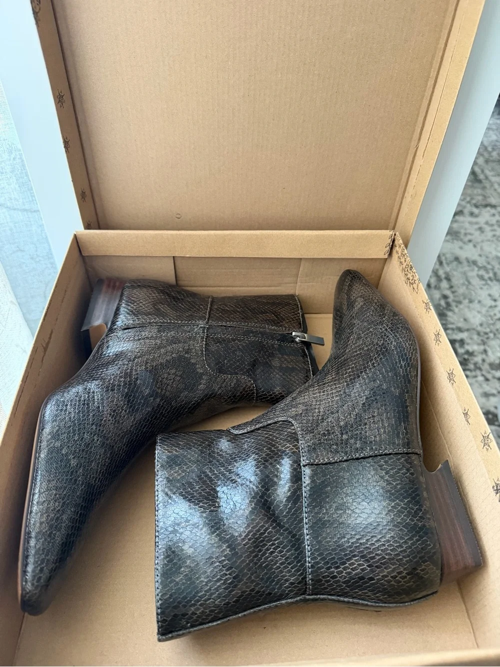 FREE PEOPLE Easy Does It Vegan Snake Print Snip Toe Ankle Boots-Size 7, 7.5 & 8